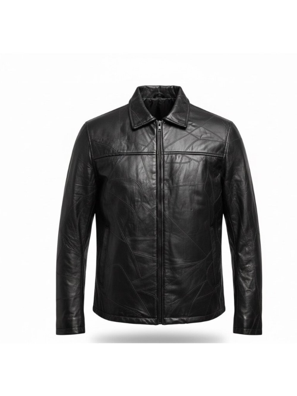 Duke Haband Mens Black Leather Jacket Large Zip Front Classic Design Size L